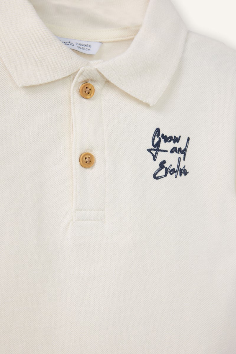 DeFacto Beige BabyBoy Baby Boy Oversize Slogan Print Pique Polo T-Shirt Casual - Image 2